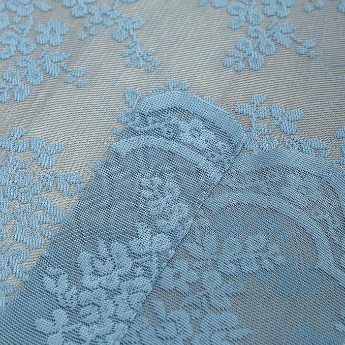 YJ YANJUN Vintage Lace Curtains 54 Inch Length for Bathroom - Slate Blue Floral Kitchen Short Sheer Window Panels with Scalloped Edge Boho Coatal Small Window Treatments Rod Pocket W52 X L54 Denim