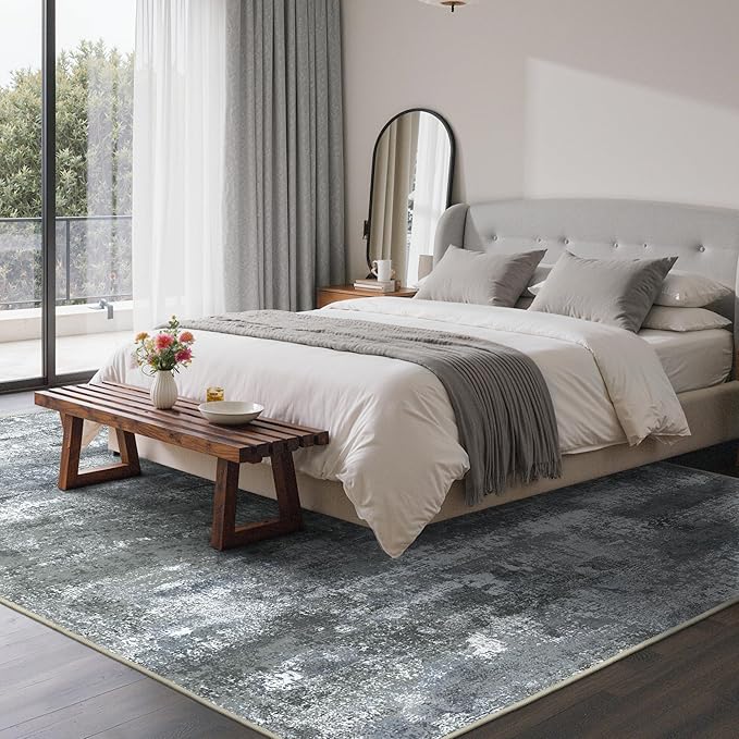 BEIMO Area Rugs 6x9 for Living Room Bedroom, Modern Abstract Machine Washable Rug, Large Soft Low Pile Floor Carpet with Non Slip Backing for Dining Room, Silver Grey