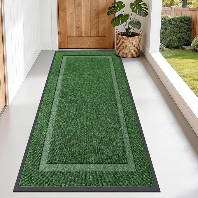 OLANLY Front Door Mat Indoor Outdoor Entrance, Waterproof All-Season, All-Weather Doormat, Sturdy Natural Rubber, Fade Resistant, Low Profile, Easy Clean Patio Porch Entryway Mat, 71x34, Green