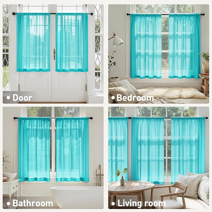 MIULEE Turquoise Sheer Curtains 63 Inches Long, 4 Panels Set, Light Filtering Rod Pocket Voile Drapes for Living Room and Bedroom, Airy Soft Fabric Window Treatments, 42 x 63 Inches