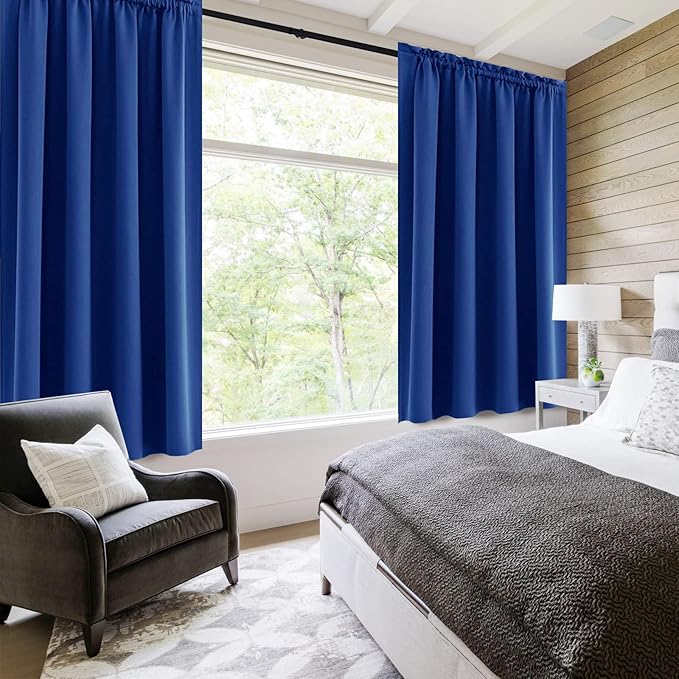 DWCN Blackout Curtains Room Darkening Thermal Insulated Bedroom Curtains Window Curtain Panels, 52 x 63 inches Long, Set of 2 Classic Blue Rod Pocket Drapes