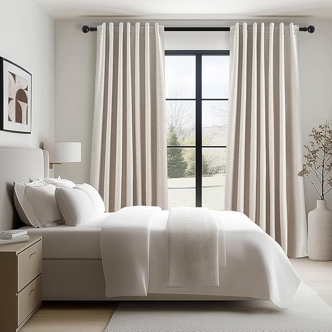 94 Inch Long Sun Blocking Curtains with Hooks Linen Blend,Custom Made Blackout Drapes for Tall Window,Pinch Pleat for Traverse Rods Floor to Ceiling Track 52 Wide 2 Pack Oatmeal Beige