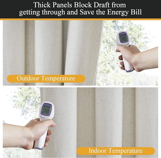 RYB HOME Natural Linen Blended Curtains for Living Room, Blackout Thermal Insulated Window Drapes with White Liner Classy Home Decor for Guest Room Nursery, Natural, W52 x L63 inch, 2 Panels