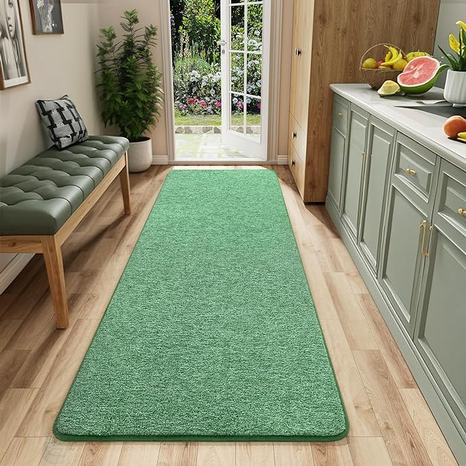 AROGAN Washable 2x6 Runner Rug for Hallway, Long Runner Rugs wtih Soft Memory Foam for Bedroom, Non Slip Backing Carpet Runners for Hallways, Kitchen, Bathroom, Entryway Home Decor, Matte Green
