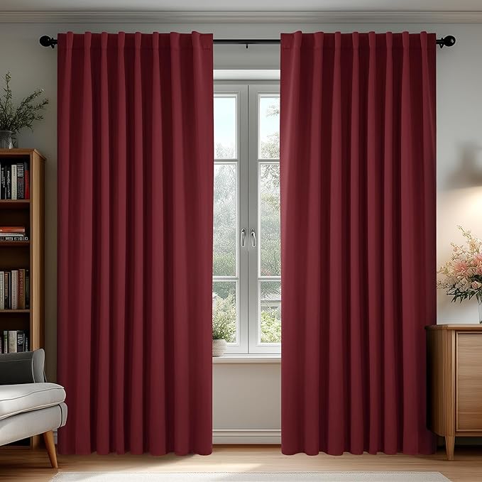 Deconovo Blackout Curtains, Thermal Insulated, W70 x L84 2 Panels, Back Tab, Machine Washable, Room-Darkening Drapes for Bedroom/Living Room Burgundy Red