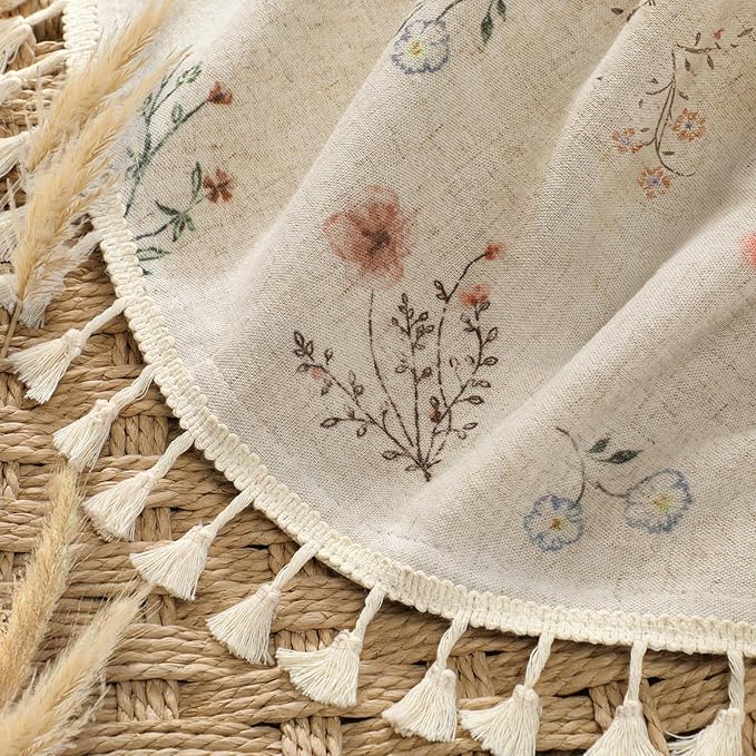 Boho Floral Spring Light Filtering Curtains 90 Inch Length 2 Panels Set, Farmhouse Semi Sheer Bedroom Living Room Vintage
