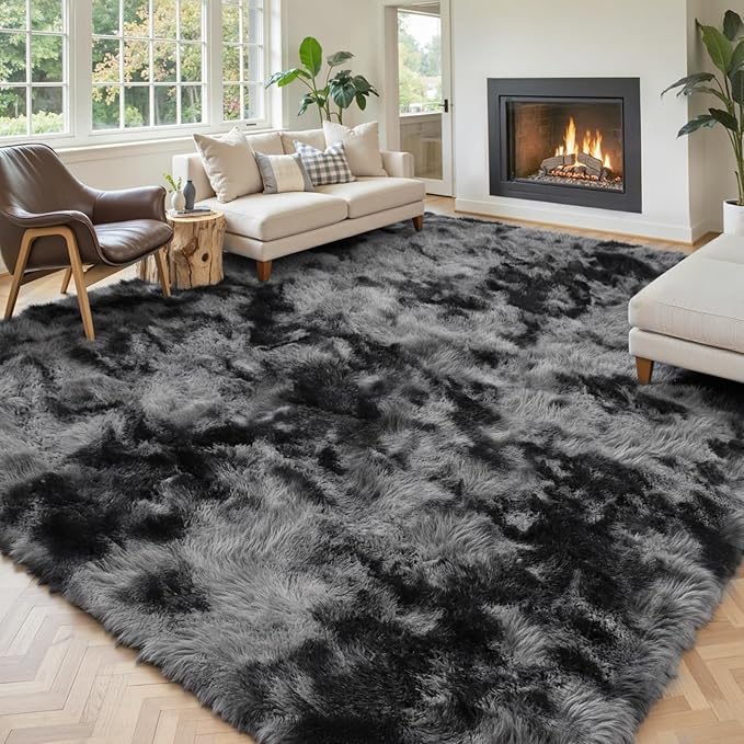 Rugs for Living Room 6x9, Alfombras para Salas Shag Large Plush Soft Area Rug, Shaggy Carpets for Bedroom, Kids Boys Girls Home Decor Aesthetic(Dark Grey Tie-Dyed, 6 x 9 Feet)