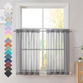 OVZME Charcoal Grey Sheer Curtains 36 inches Long, Short Kitchen Window Treatment Solid Sheers Cafe Curtains Bathroom Voile Half Window Curtains 2 Panels, Rod Pocket, 42" Wx36 L