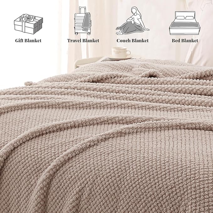 Whale Flotilla Extra Large Fuzzy Fleece Throw Blanket for Couch, 50x70 Inch Fluffy Warm Soft Jacquard Blankets for All Season, Lightweight and Cozy, Camel