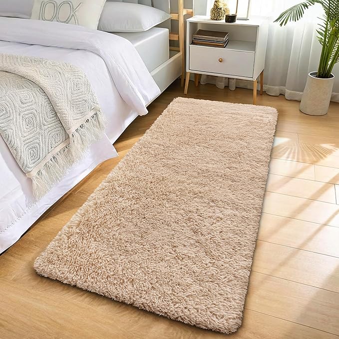 OLANLY 2x6 Machine Washable Runner Rugs for Hallway, Soft Fluffy Shaggy Bedside Rugs for Bedroom, Living Room, Indoor Floor Carpet for Kids Girls and Boys, Nursery Rooms, Home Decor Aesthetic, Beige