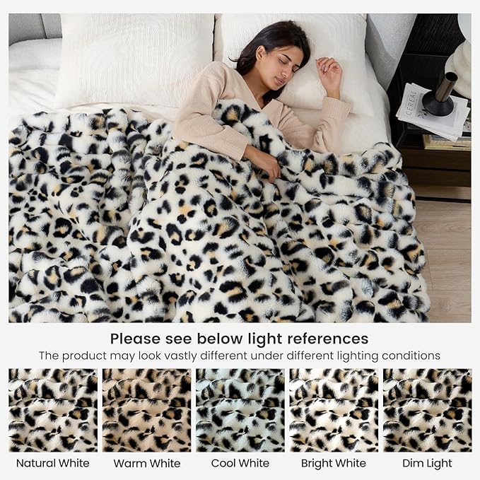 Cozy Bliss Leopard Print Faux Fur Throw Blanket for Couch, Fuzzy Soft Plush Thick Bubble Cheetah Blanket for Sofa Bedroom Living Room, 60x80 Inches