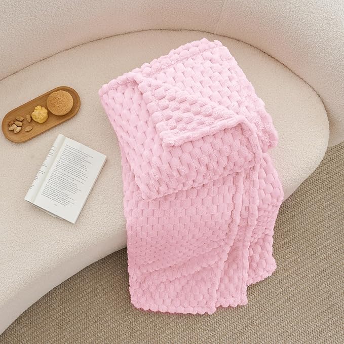 BEDELITE Fleece Blanket - 3D Jacquard Decorative Cherry Blossom Throw Blankets for Couch & Bed, Soft and Cozy Warm Plush Fluffy Blanket All Seasons Suitable, 50x60Inches
