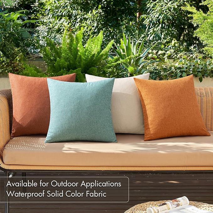 MIULEE Pack of 4 Decorative Outdoor Throw Pillow Covers Linen Waterproof Pillow Covers Farmhouse Cushion Cases for Halloween Patio Garden Tent Balcony Couch Sofa 18x18 inch Orange Rust