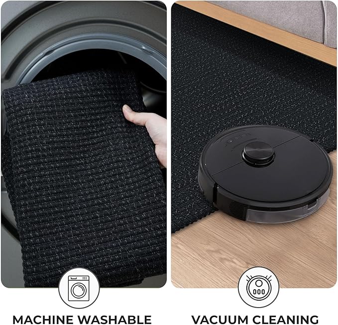 KOZYFLY Runners for Hallways 2x5 ft Washable Kitchen Runner Non Slip Rubber Backed Hall Runners Cotton Entryway Runner Rugs Floor Carpet for Indoor Backdoor Bedroom Kitchen, Black/Dark Grey