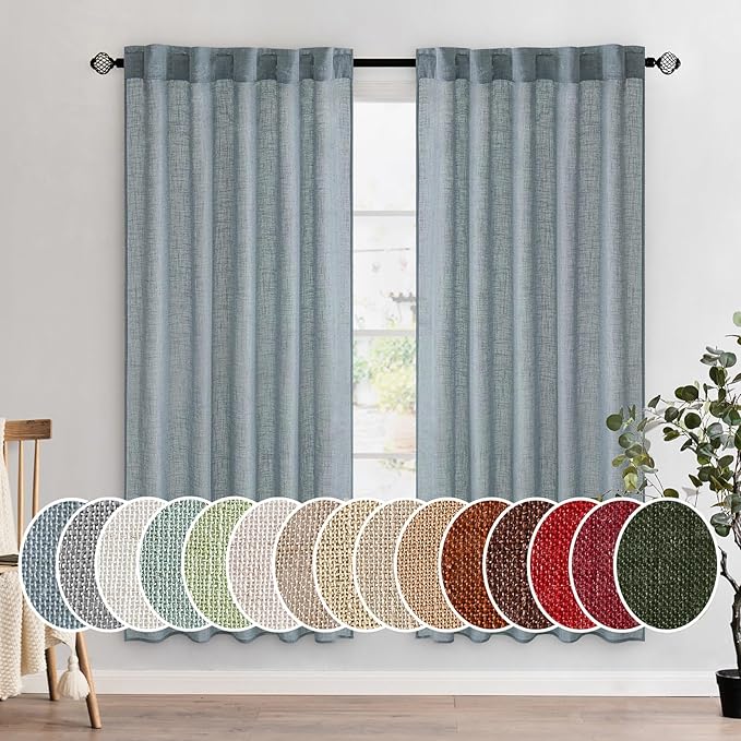 MIULEE Dusty Blue Linen Curtains 72 Inch Length 2 Panels for Bedroom Living Room, Soft Thick Linen Textured Window Drapes Semi Sheer Light Filtering Back Tab Rod Pocket Burlap Look Light Blue Decor
