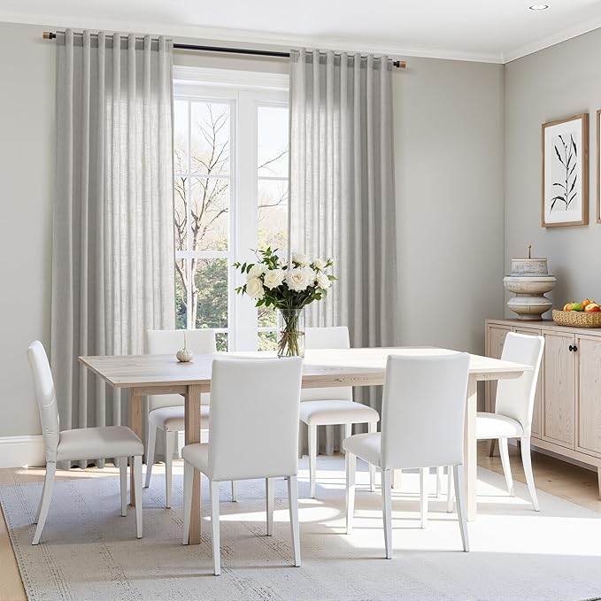 Nanspring Light Gray Linen Curtains for Living Room 120 Inches Long Back Tab Light Filtering Semi Sheer Curtain Extra Long Simple Modern Floor to Ceiling Grey Drapes for Bedroom 52x120, 2 Panels