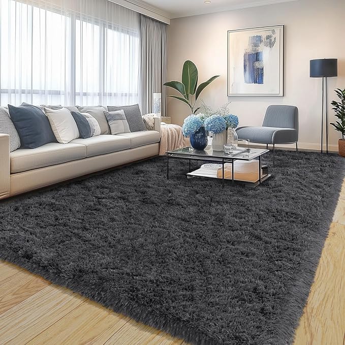 Pionblank Large Rug for Living Room 6x9 Feet, Modern Soft Shag Area Rug, Plush Fuzzy Carpet for Bedroom Girls Boys Room Home Nursery Teens Dorm Decor, Charcoal Grey