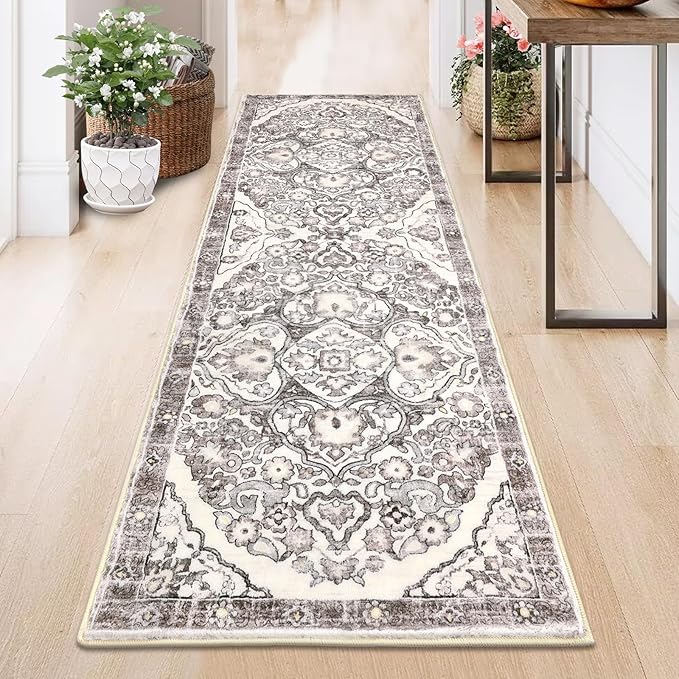 HEBE Hallway Runner Rug 2'x6' Washable Vintage Distressed Area Rugs Non Slip Laundry Rug Runner Boho Floor Carpet Runners for Hallways Entryway Laundry Room Kitchen Bathroom