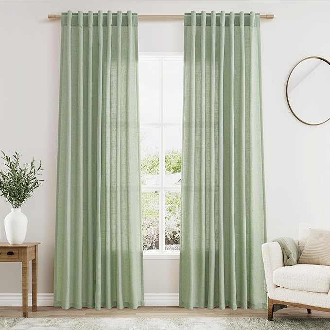 Nanspring Mist Sage Linen Curtains 84 Inch Length 2 Panels Set for Living Room Rod Pocket Back Tab Light Filtering Window Drapes for Bedroom Dining Room Protect Privacy Modern Farmhouse Decor 52x84