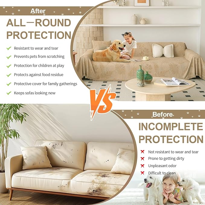 HANDONTIME Washable Couch Covers for Sofa Boho Couch Covers for 3 Cushion Sofa Pet Friendly Camel Chenille Jacquard Couch Protector for Dogs Plant Branch Sectional Cover Sofa Slipcovers, 71" X 118"