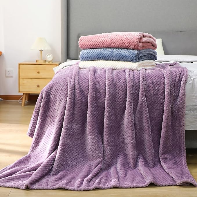 Newwiee 4 Pcs Flanne Fleece Throw Blanket for Bed Couch Large 3D Waffle Textured Soft Blanket Winter Warm Lightweight No Shedding No Pilling Decorative Throw, 50x60 Inch(Fresh Colors)