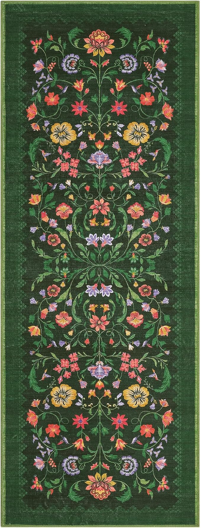 Protea Floral Rug 2.5x8 Runners for Hallways, Boho Kitchen Runner Rugs Non Slip Bath Runners, Vintage Washable Runner Rug for Bedroom, Soft Long Rugs for Entryway Bathroom Laundry Dorm, Forest Green