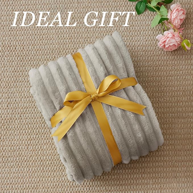 BEDELITE Fleece Throw Blanket for Couch - 300GSM Soft & Warm Fluffy Light Grey Blanket, Decorative and Giftable Striped Blankets for Women, Men, 50"x60"