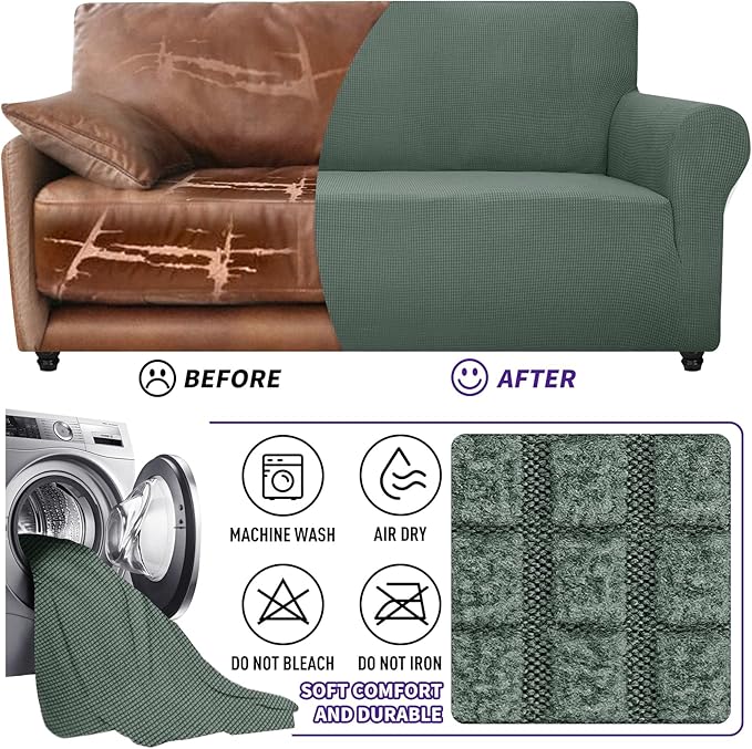 ZNSAYOTX Super Stretch Couch Cover (72"-92") Universal Sofa Covers with Elastic Bottom, Dog Cat Pets Friendly Washable Furniture Protector Fitted Sofa Slipcovers Stay in Place (Pea Green, Sofa)