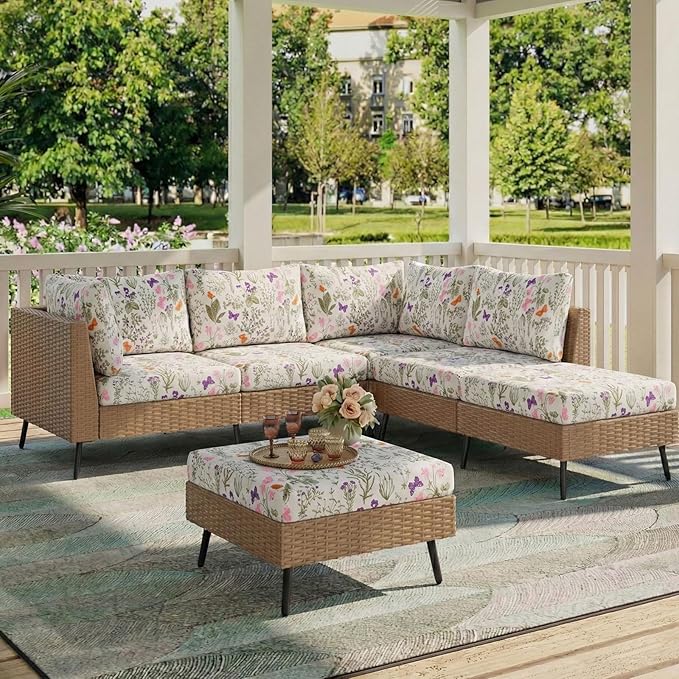 hyha Printed Couch Cushion Covers, Floral Sofa Covers Washable for 3 Cushion Couch, Stretch Pattern Outdoor Cushion Covers for Patio Furniture with Elastic Bottom(Large, Sage Wild Green)