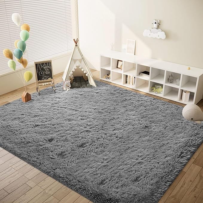 8x10 Area Rugs for Living Room: Fluffy Shag Soft Washable Rug Large Fuzzy Plush Indoor Carpet for Bedroom Nursery Playroom Kids Girls Boys Room (Dark Grey, 8'x10')