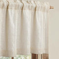 Boho Kitchen Valance for Windows, Beige Linen Blend Textured Fabric with Cotton Embroidery Vintage Western Rustic Style Light Filtering Rod Pocket Window Treatment, 52 x 18 Inch, 1 Panel