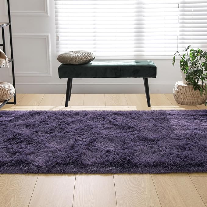 Tepook Soft Runner Rugs for Bedroom 2x6 ft with Rubber Backing, Purple Fluffy Rugs for Living Room, Shag Bedside Rug Fuzzy Plush Carpet for Room, Area Rug for Dorm Nursery Hallway Indoor Home Decor