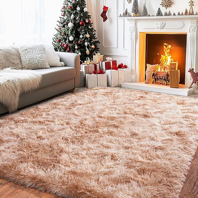 Pionblank Large Rug for Living Room 6x9 Feet, Modern Soft Shag Area Rug, Plush Fuzzy Carpet for Bedroom Girls Boys Room Home Nursery Teens Dorm Decor, Tie-Dyed Beige