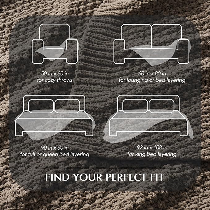 EVERGRACEHOME Chunky Chenille Knit Throw Blanket for Couch, Soft Luxurious Oversized Queen Moss Stitch Blanket for Bed, Cozy Farmhouse Knitted Throw for Sofa, Mocha Brown, 90" x 90"