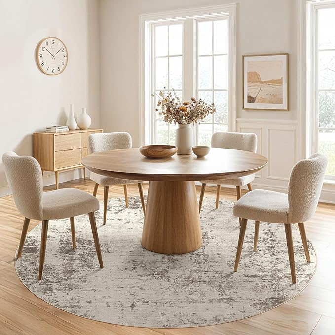 UERMEI 6ft Round Area Rug Living Room Rugs - 6x6 Washable Neutral Modern Abstract Soft Thin Rug Indoor Floor No Slip Rug Carpet for Bedroom Under Dining Table Home Office Decor - Dark Brown