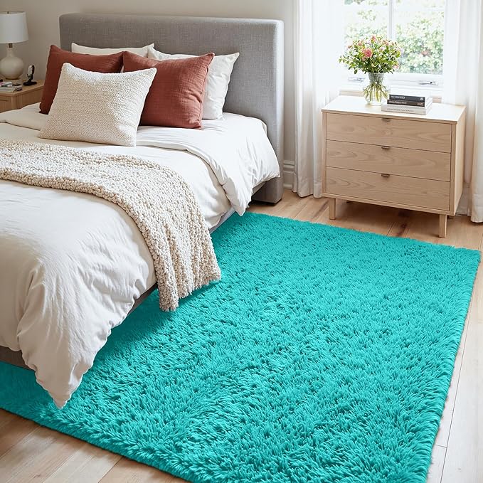 4x6 Area Rugs for Living Room Rug: Soft Fluffy Shag Teal Blue Rugs for Bedroom, Non-Slip Large Fuzzy Plush Rug Indoor Floor Carpet for Nursery Kids Boys Girls Room, Dorms, Playroom, Modern Home Decor