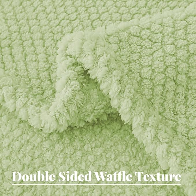 Whale Flotilla Twin Size Fuzzy Fleece Blanket for Bed, 60x80 Inch Fluffy Warm Soft Jacquard Blankets for All Season, Lightweight and Cozy, Sage Green