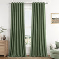 Guken Olive Green 100% Blackout Curtains 90 Inch Length 2 Panels Set for Living Room Bedroom Back Tab Thermal Insulated Black Out Linen Drapes Room Darkening Window Curtains 90 Inches Long
