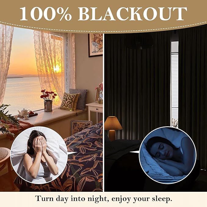 RYB HOME Cream White Linen Blackout Curtains, 100% Blackout Thermal Insulated Boho Farmhouse Window Curtain Panels for Living Room, Back Tab & Rod Pocket, 52" W x 108" L, 2 Panels Set