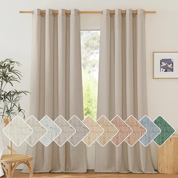 NICETOWN Thick Linen Blend 108 inches Long Curtains, Grommet Bedroom Window Treatments Privacy with Light Penetration Natural Linen Burlap for Living Room, Taupe, W55 x L108, 2 Panels