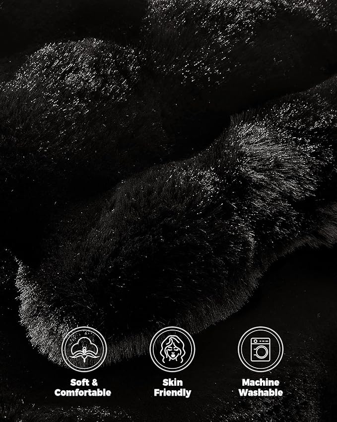 Ultra Soft Cozy Faux Fur Throw Blanket, Fuzzy Plush Thick Bubble Blanket, Luxury Fluffy Blanket for Couch, Sofa, Bedroom, and Living Room, 50x60 Inches, Black