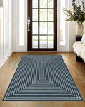 Latte&Fog 3x5 Entryway Rug Indoor, Modern Abstract Washable Area Rug, Boho Non Slip Low Pile Throw Carpet for Indoor Bedroom Bedside, Kitchen, Entry and Living Room - Blue