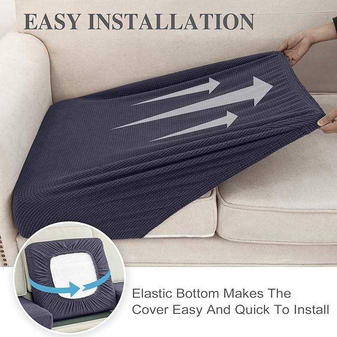 Couch Cushion Covers for Sectional Sofa L Shape Washable Separate Seat Chaise Couch Cover Stretch Sofa Slipcovers with 2 Pcs Pillowcases(2 Seater + 1 Chaise, Dark Grey)