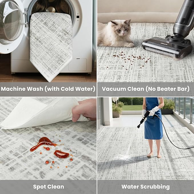 5x8 Area Rugs Washable Rug: Anti-Skid Abstract Modern Living Room Rug Soft Thin Carpets Indoor Floor Non-Shedding Carpet for Bedroom Dining Farmhouse Nursery Home Office (White Gray, 5'x8')
