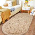 Pionblank Fluffy Area Rug for Bedroom 2.6'x5.3', Shag Oval Rug for Bedside, Ultra Soft Cute Plush Carpet for Living Room Kids Girls Boys Room Nursery Teens Dorm Home Decor, Camel