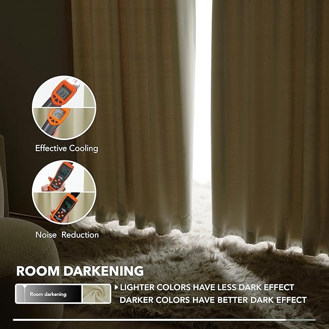Deconovo Blackout Curtains, Thermal Insulated, W52 x L72 2 Panels, Back Tab, Machine Washable, Room-Darkening Drapes for Bedroom/Living Room Beige