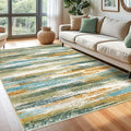 Lansny Modern Abstract 6x9 Machine Washable Living Room Rug Non-Slip Soft Bedroom Area Rug Green Mustard Multi Ultra Thin Print Faux Wool Floor Carpet Throw Rug for Nursery Playroom Dining Room Indoor