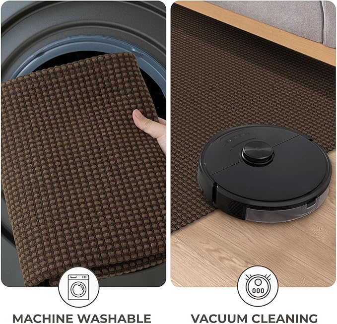 KOZYFLY Runners for Hallways 2.6x10 ft Washable Kitchen Runner Non Slip Rubber Backed Hallway Rugs Cotton Entryway Runner Rug Floor Carpet for Indoor Hall, Backdoor, Kitchen, Reddish Brown/Coffee