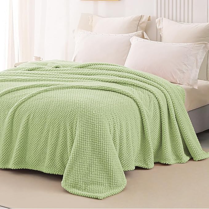 Whale Flotilla Twin Size Fuzzy Fleece Blanket for Bed, 60x80 Inch Fluffy Warm Soft Jacquard Blankets for All Season, Lightweight and Cozy, Sage Green