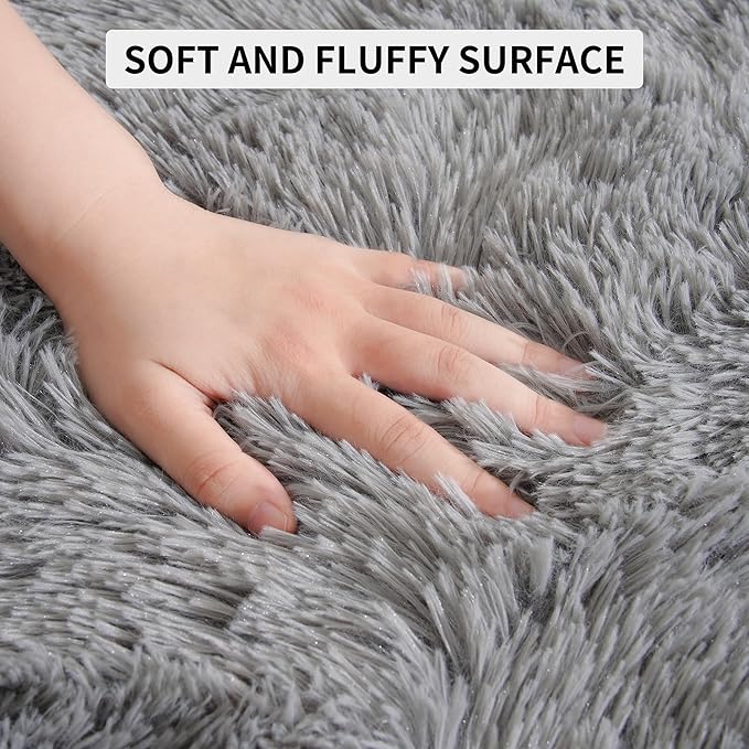 Tepook Area Rugs 9x12 for Living Room, Super Soft Fluffy Rugs for Bedroom, Modern Shaggy Rug Fuzzy Carpets for Kids, Plush Indoor Nursery Home Decor Rug with Non-Slip Bottom, Grey